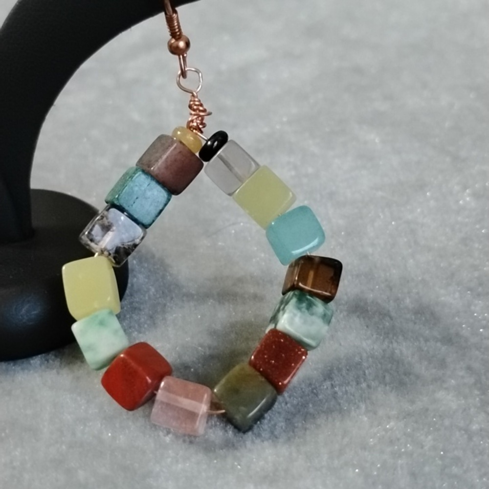 Hand Crafted Colorful Beaded Wired Hoop Earrings - Picture 3 of 7